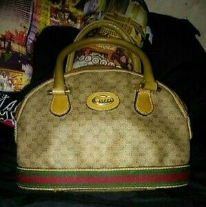 AUTHENTIC VINTAGE GUCCI BAG*GG LOGO&RED GREEN WEB